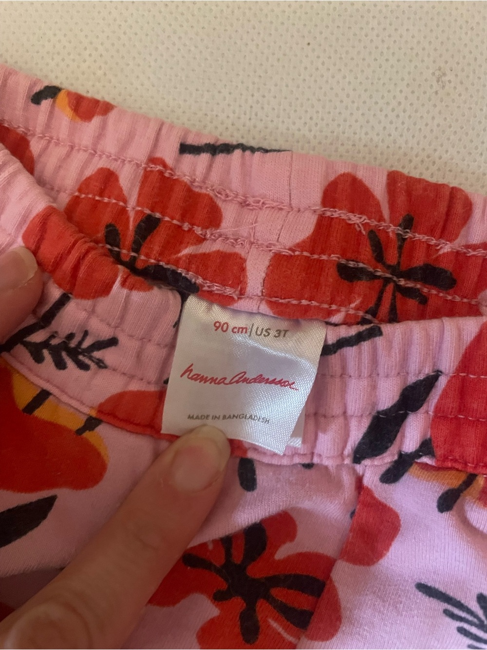 Hanna Andersson Pink Pajama Bottoms with Red Floral Print
